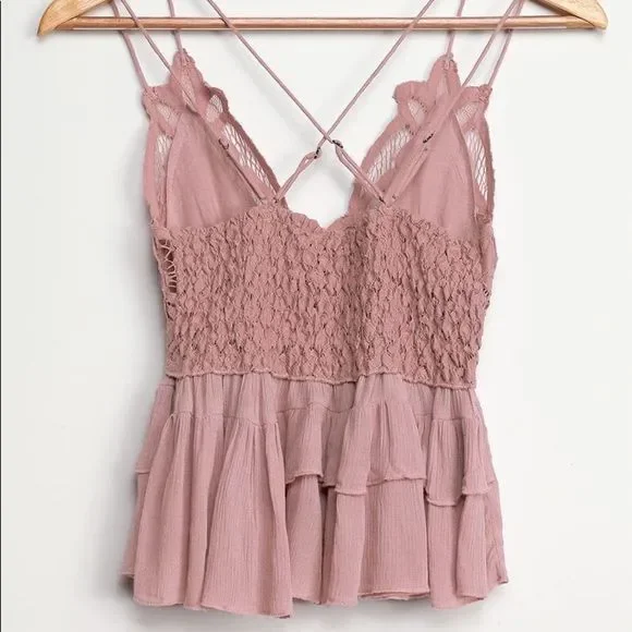 Free People Adella Cami Mauve Pink Lace Ruffle Tank Top Women’s Size M - Picture 2 of 6